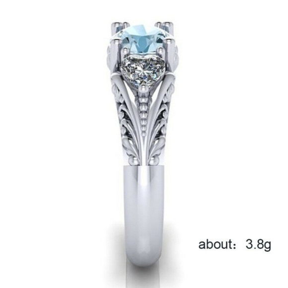 925 Stamped Silver Round Cut Aquamarine Ring New - Picture 4 of 4